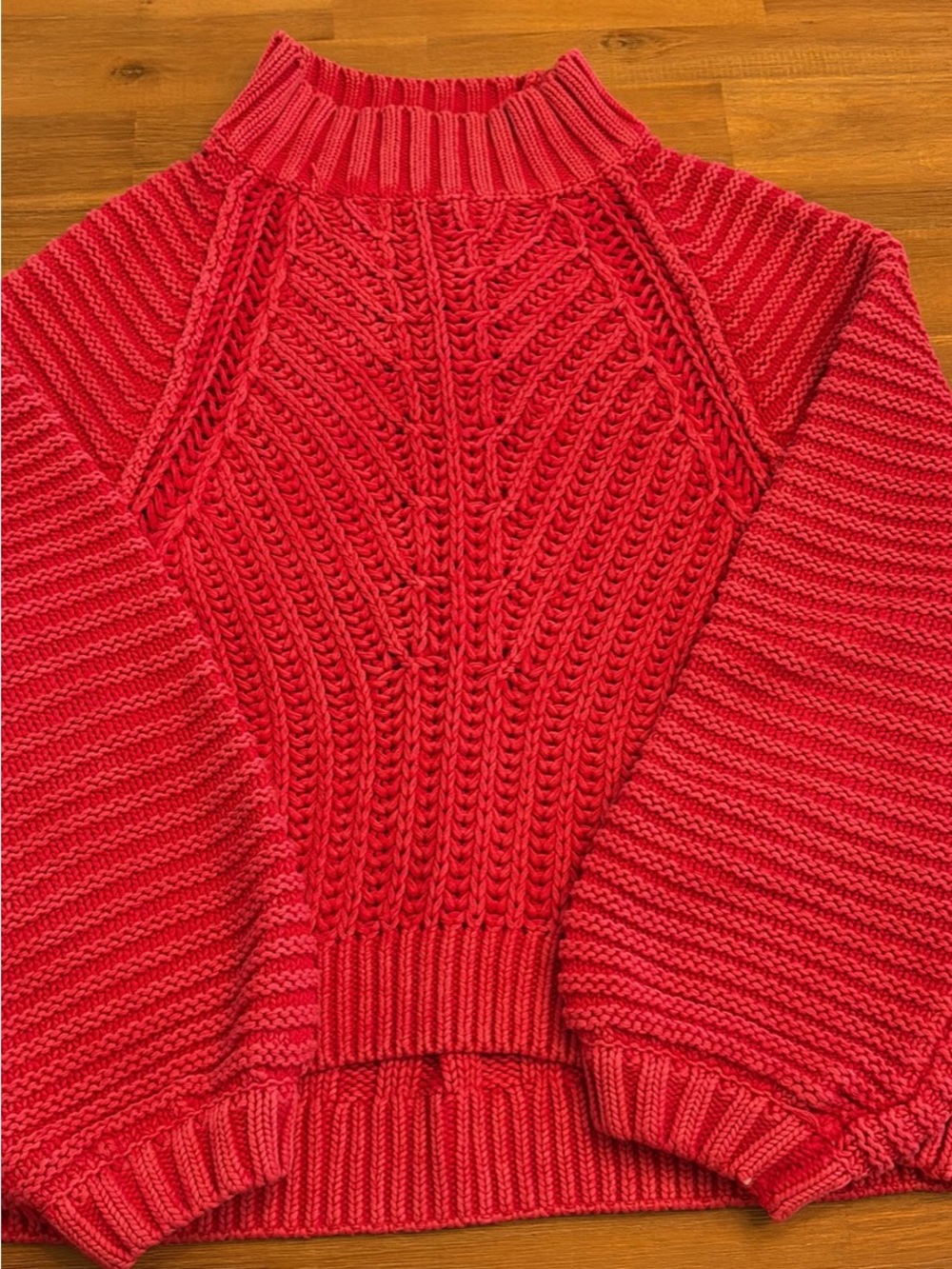 Free People Vibrant Pink Cable-Knit Turtleneck Sweater